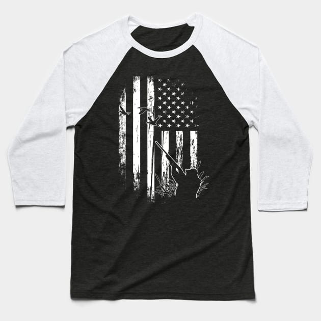 Duck Hunting American Flag Usa Hunters Gift For Men Baseball T-Shirt by wcfrance4